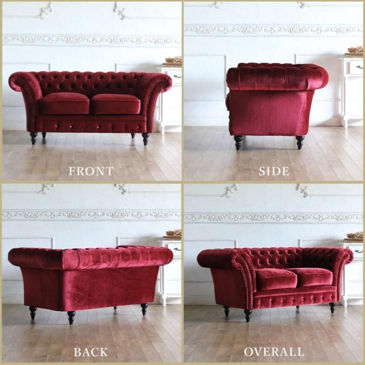 チェスターフィールドソファ VJシリーズ 2人掛け レッド