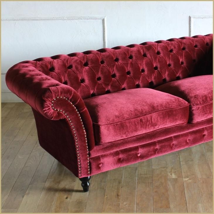 チェスターフィールドソファ VJシリーズ 3人掛け レッドベルベット