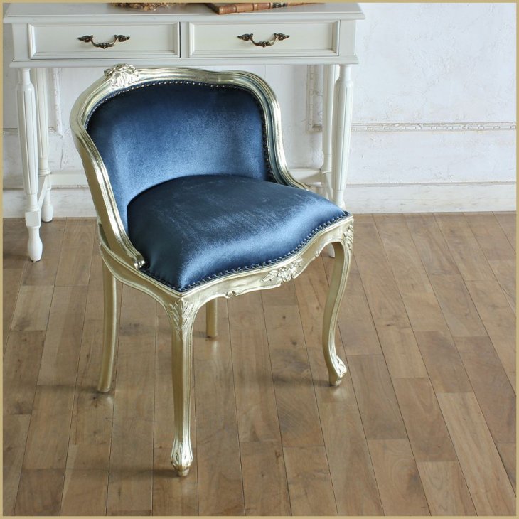 バニティチェア ベルベット ブルー シャンパンゴールド 化粧台椅子6090-n-51f92 リプロ A 45*45*70