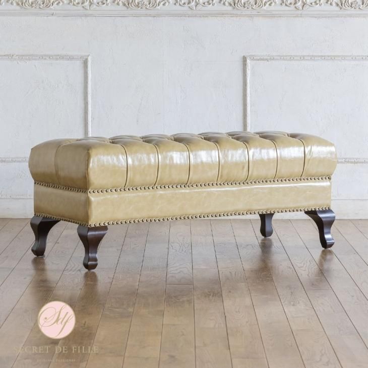 英国調 ロングスツール Lサイズ　サンドベージュPUレザー(合皮)　9015-l-5p89b リプロ B 105*45*45