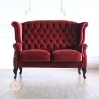 チェスターフィールドソファ ウィングバックタイプ 2人掛け　レッドベルベット sa925b2-f41k リプロ E 150*80*108