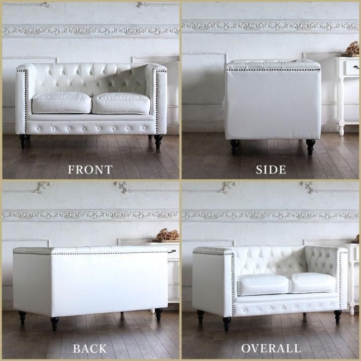 チェスターフィールドソファ VMシリーズ 2人掛け ホワイトPUレザー(合