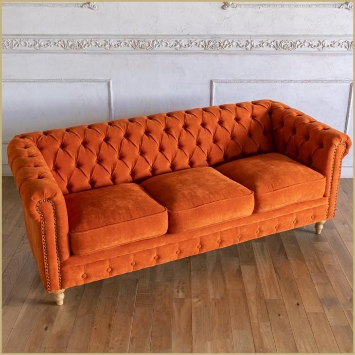 ヴィンセント チェスターフィールドソファ 3人掛け ナチュラルウッド脚