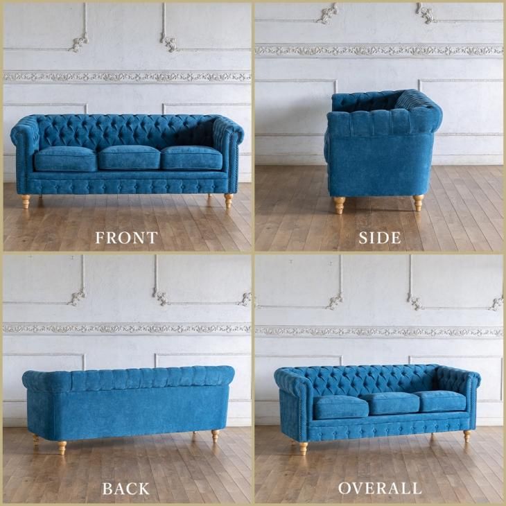 ヴィンセント チェスターフィールドソファ 3人掛け ナチュラルウッド脚