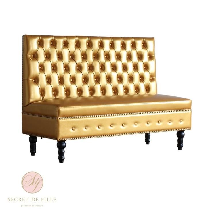 ベンチ 壁付けソファ 連結式 メタリックゴールドPUレザー(合皮