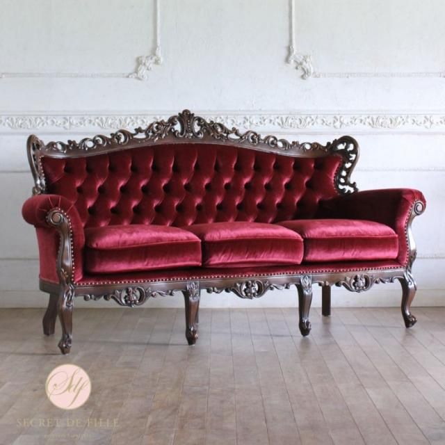 【アデム】SYMPHONY ロココスタイルソファ 赤(やや汚れ傷あり) アデム】SYMPHONY ロココスタイルソファ 赤(やや汚れ傷あり