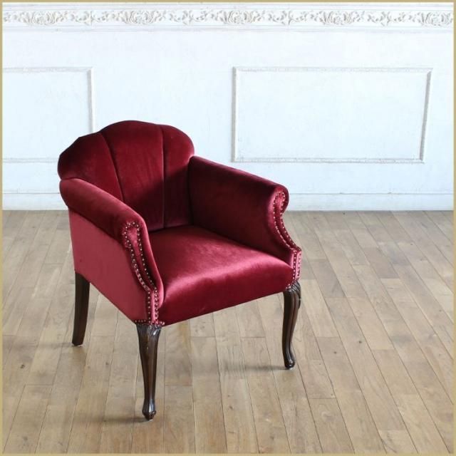 シェル チェア 1人掛け　レッド ベルベット×ブラウン脚 6096-5f41r リプロ B 65*60*75