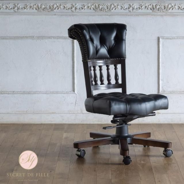 デスクチェア チョコレートブラウン レザー キャスター アンティーク