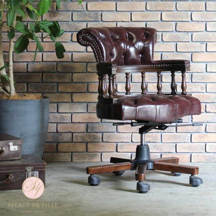 デスクチェア　チョコレートブラウン　レザー　キャスター　アンティークヴィンセント オフィスチェア アンティーク調 デスクチェア ロッキング機能