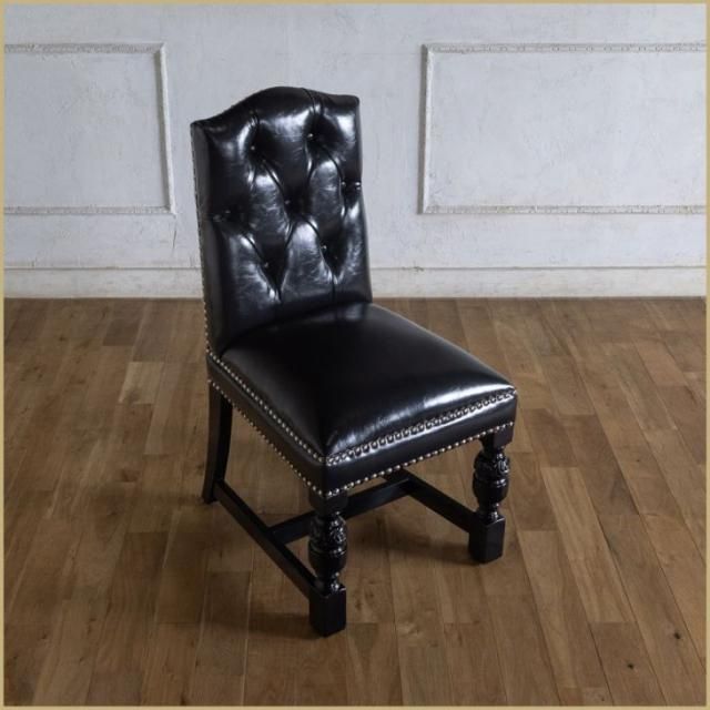 英国調 ダイニングバックチェア 9002シリーズ　シャインブラックPUレザー(合皮) 9002-8p51b リプロ B 45*50*90