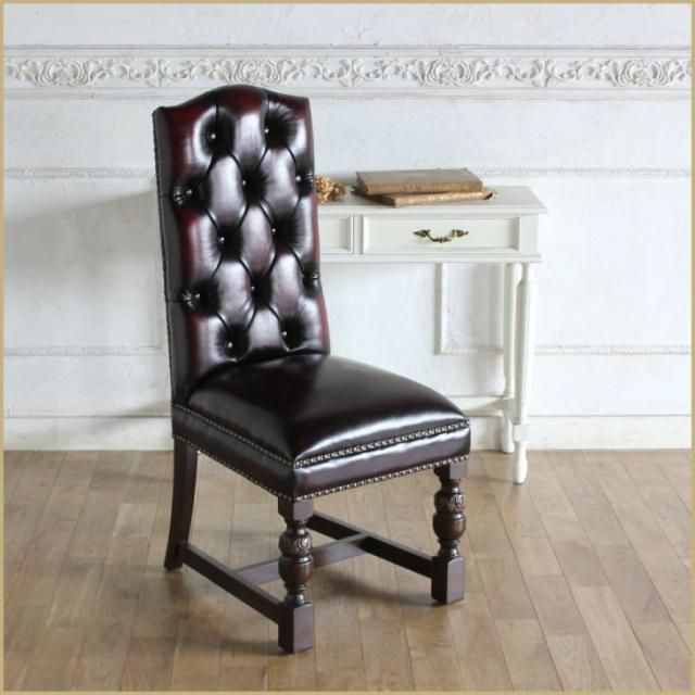 英国調 ダイニングバックチェア 9002-hシリーズ　アンティークレッドレザー(総革張り) 9002-h-5l914b リプロ B 45*50*100