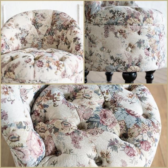 ローバックチェアスツール　アンティークフラワー(ファブリック) nf254b リプロ B 50*50*60