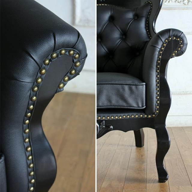 ロココ調　クラシックスタイルソファ 黒　合成皮革　イタリア調家具 ロココ調 クラシックスタイルソファ 黒 合成皮革 イタリア調家具