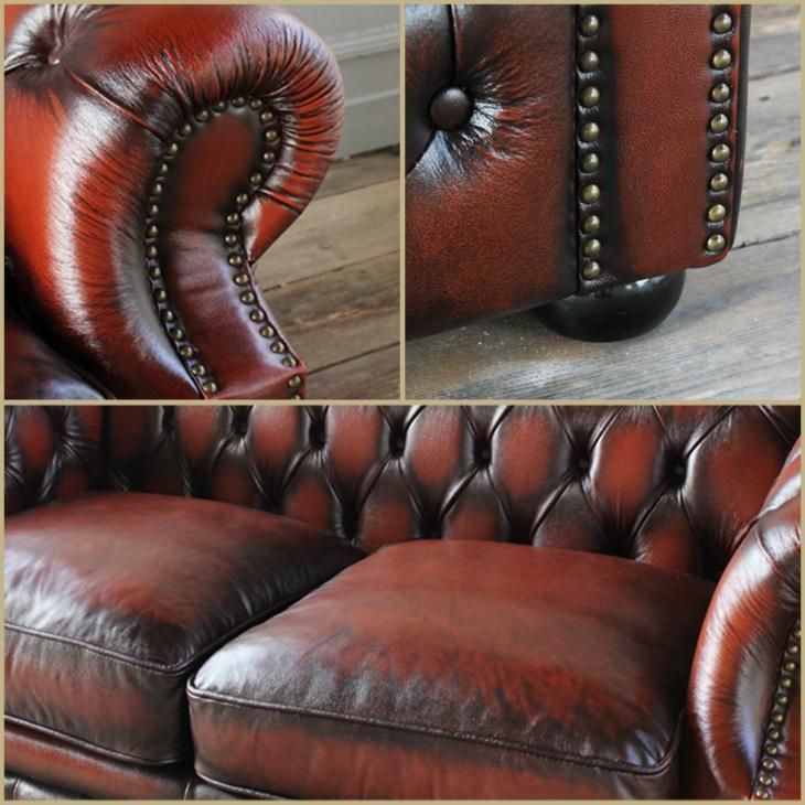 ブラウンレザー チェスターフィールドソファ 2人掛け チェスターフィールド ソファ 本物 鋲打ち 本革 2人掛け 2p