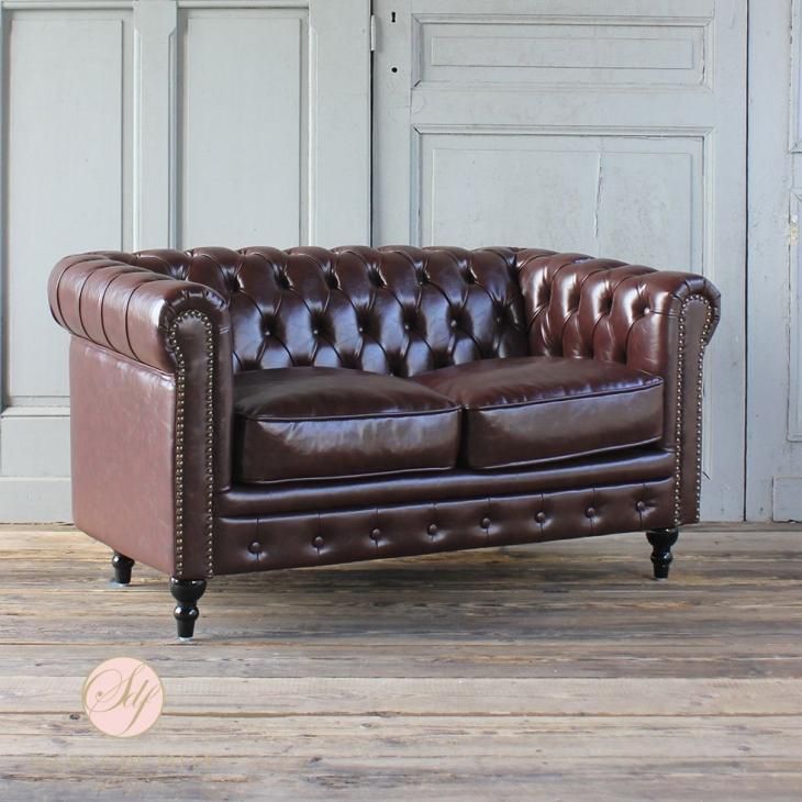カウチソファ/二人掛け/チェスターフィールド /チョコレート/ブラウン/英国調 カウチソファ/二人掛け/チェスターフィールド /チョコレート