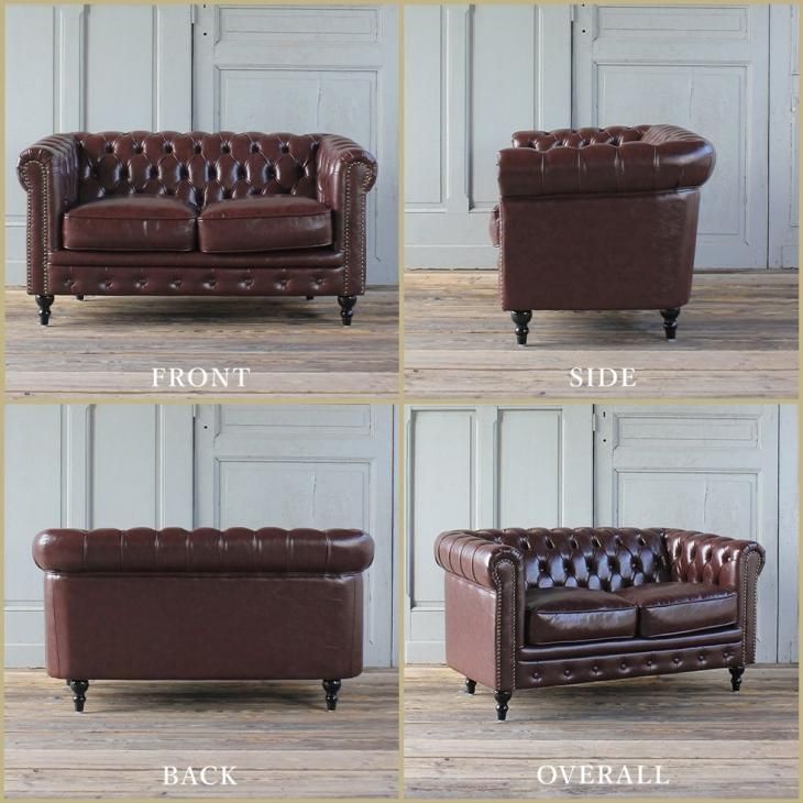 カウチソファ/二人掛け/チェスターフィールド /チョコレート/ブラウン/英国調 カウチソファ/二人掛け/チェスターフィールド /チョコレート