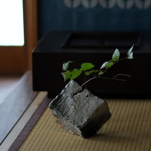 新歓嗣 花生 伊賀焼 共箱 生花 伊賀瓦掛花入（共箱付） 新歓嗣【Galleryてとて】