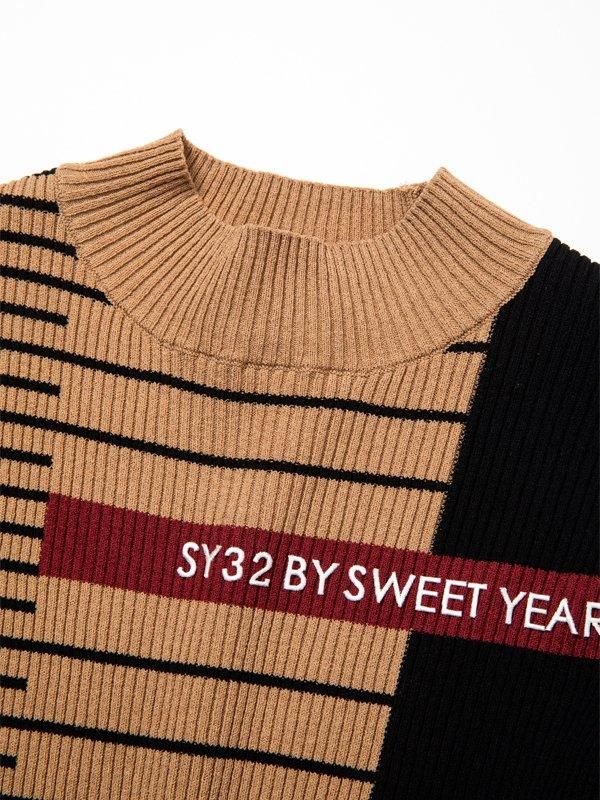 SY32 MサイズカーキPANEL BORDER SWEATER