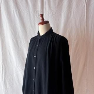 SM様ご注文品:優しく包むギャザーワンピース(かろやかシュリンクコットン:ブラック)