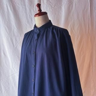 SM様ご注文品:優しく包むギャザーワンピース(しっかりシュリンクコットン:ネイビー)