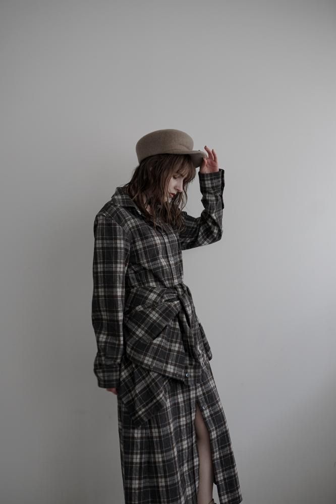 チェックロングワンピース画像