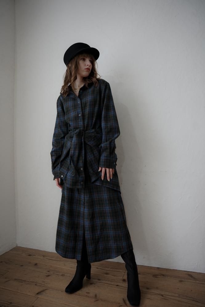 チェックロングワンピース画像