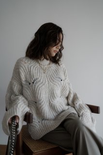 Cable Knit Pullover<br>[GREIGE/PURPLE]