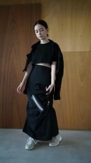 MAIKO SANOMARQUE<br>Nylon Long Skirt<br>[KHAKI/BLACK]