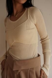 Layered Ribknit Tops<br>[IVORY/BLACK]