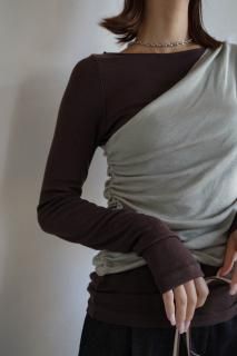 <img class='new_mark_img1' src='https://img.shop-pro.jp/img/new/icons8.gif' style='border:none;display:inline;margin:0px;padding:0px;width:auto;' />One Shoulder Layered Tops<br>[OFFWHITE/BLUE/BROWN]
