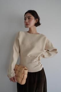 Off Shoulder Knit Tops<br>[BLACK/BEIGE]