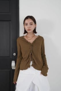 <img class='new_mark_img1' src='https://img.shop-pro.jp/img/new/icons8.gif' style='border:none;display:inline;margin:0px;padding:0px;width:auto;' />Wave Frill Cardigan[BROWN/NAVY]