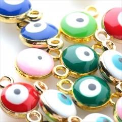 ナザールボンジュウ 目玉チャーム ミックスカラー 7色約23個セット ゴールド 金 デザイン アクセサリー パーツ カン付き 金具 金属 メタル ピアス イヤリング ネックレス レジン 素材 材料