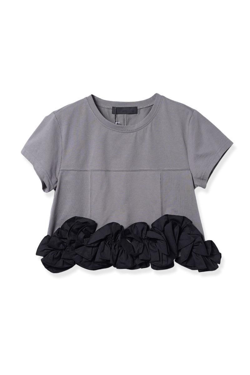 MICALLE MICALLE 異素材立体レースフリルTシャツ ゆったり 個性的 MICALLE MICALLE 異素材立体レースフリルTシャツ ゆったり 個性