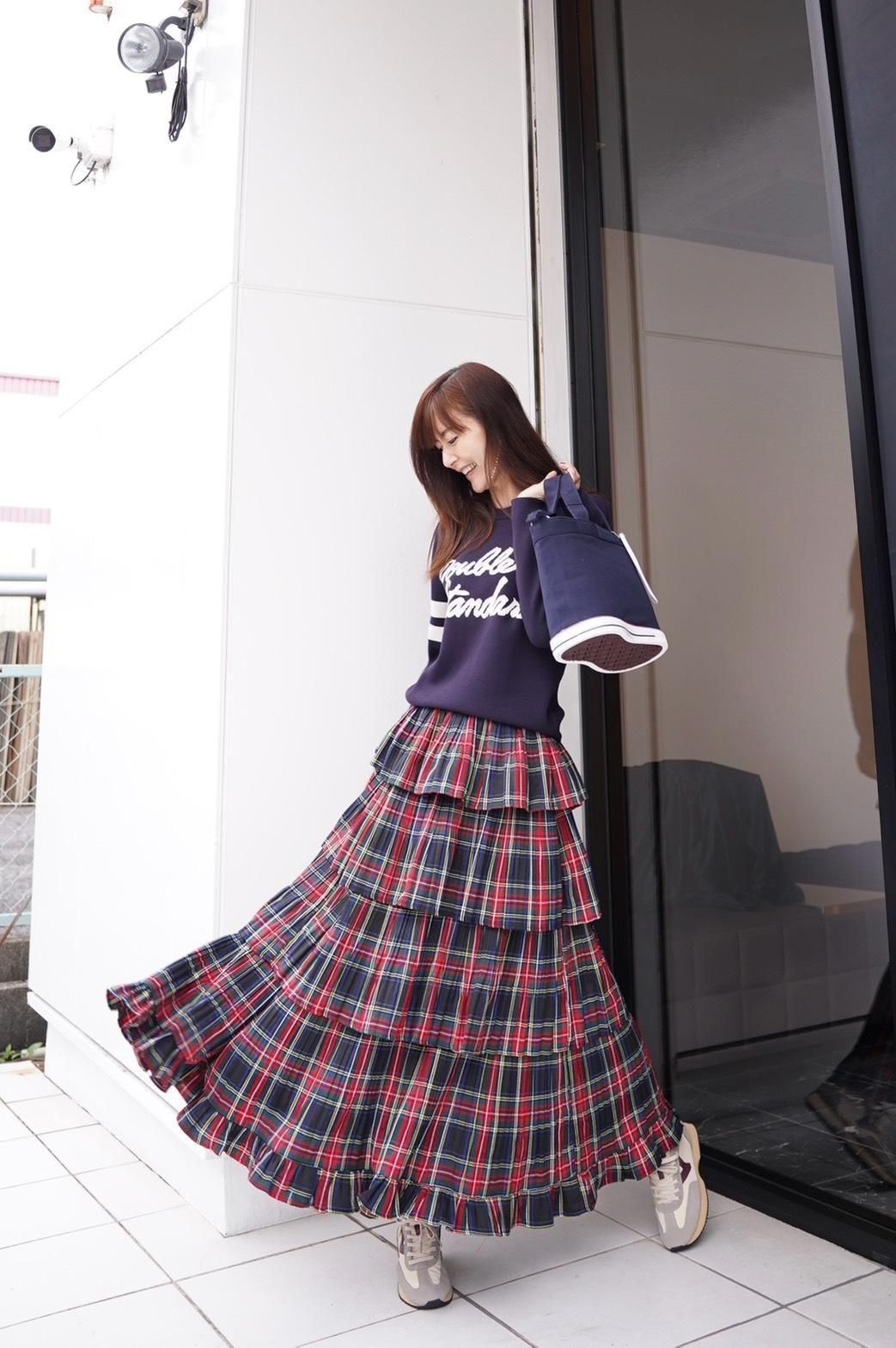 ★極美★ダブルスタンダードクロージング フリル デニム スカート ティアード38 DOUBLE STANDARD CLOTHING（ダブルスタンダードクロージング）の