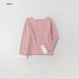 レーストリムスリーブ ボーダーティーシャツ