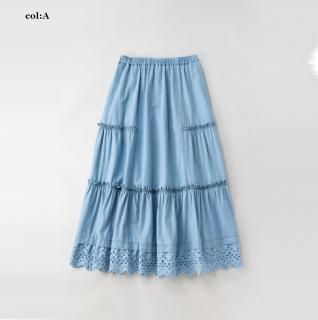 ライトデニム レーストリムスカート