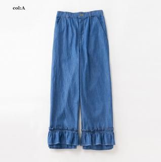 ライトデニム フリルトリムパンツ