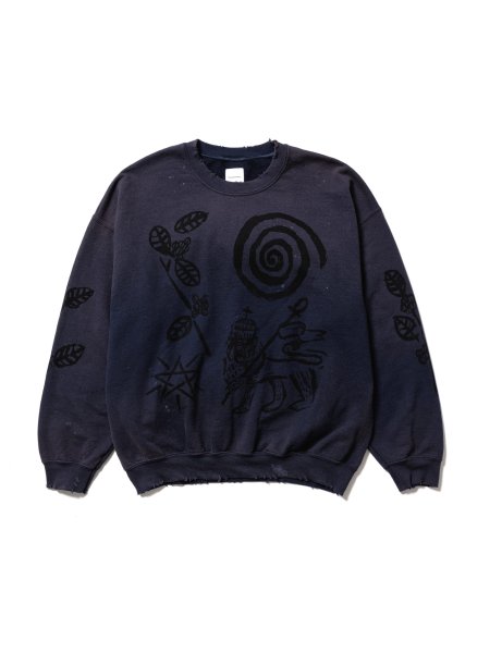 [SASQUATCHFABRIX.] ETHIOPIA PRINT VINTAGE SWEATSHIRT - NAVY-