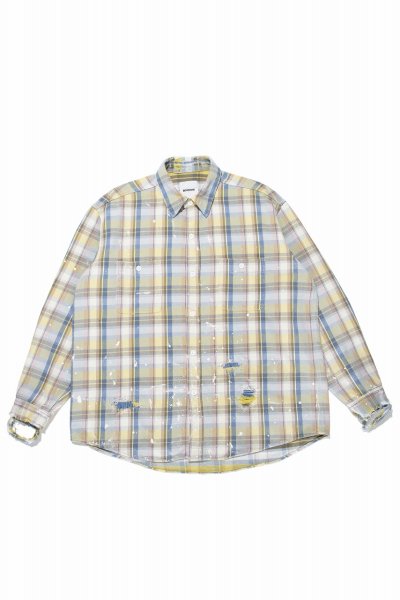[BOWWOW] REPAIR FLANNEL SHIRTS DRIPPING -PINK/YELLOW-