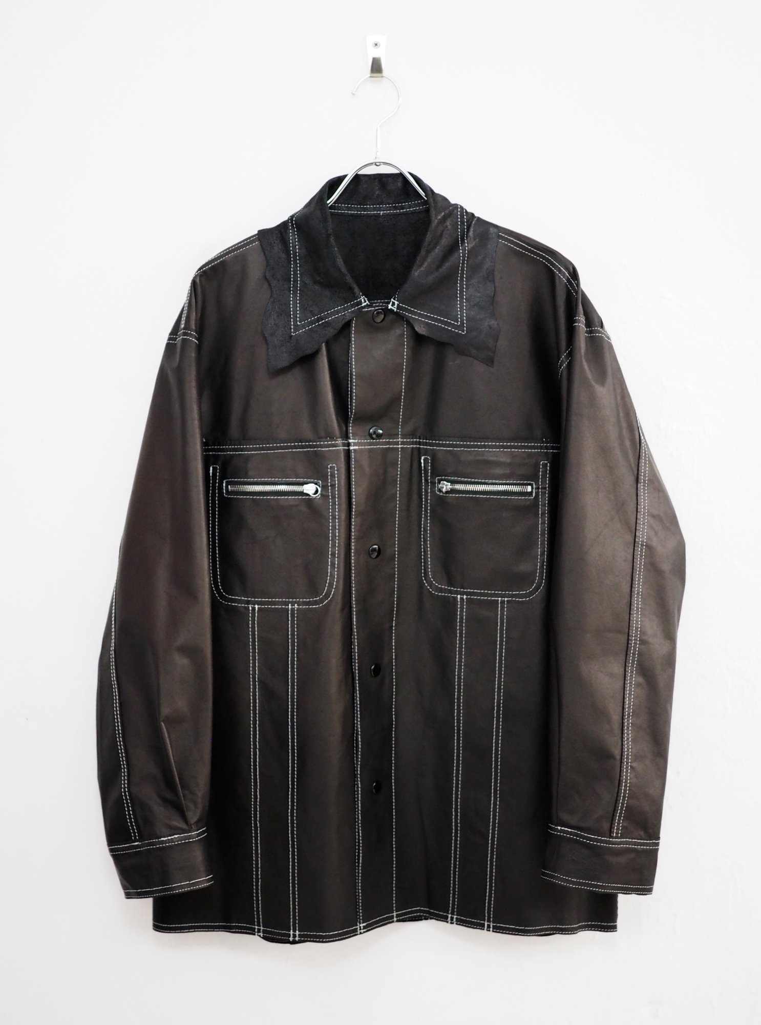 MIDORIKAWA(ミドリカワ) REVERSIBLE LEATHER SHIRT -BLACK ...