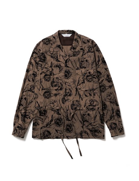 [SASQUATCHFABRIX.] FLOWER SKETCH L/S SAFARI SHIRT -BROWN-