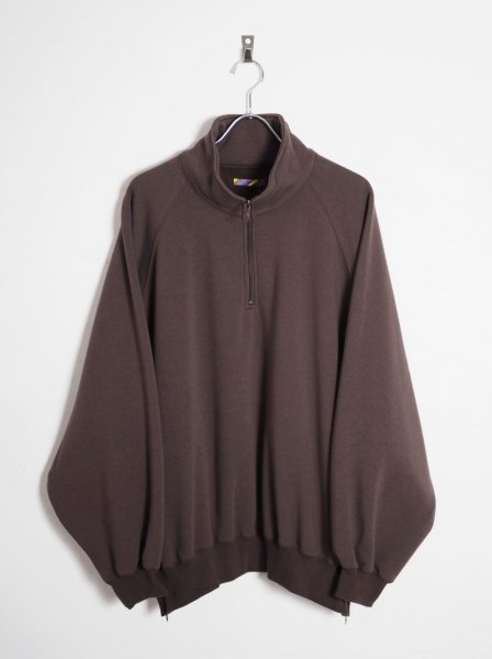 [IS-NESS] RELAX PULLOVER HALF ZIP SWEAT SHIRTS -BROWN-
