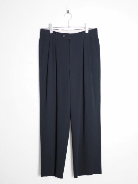 [URU] HARD TWIST COTTON INVERTED PLEATS PANTS -D.NAVY-