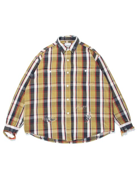 <img class='new_mark_img1' src='https://img.shop-pro.jp/img/new/icons14.gif' style='border:none;display:inline;margin:0px;padding:0px;width:auto;' />[BOWWOW] REPAIR AGEING FLANNEL SHIRTS -BEIGE DAMAGE-