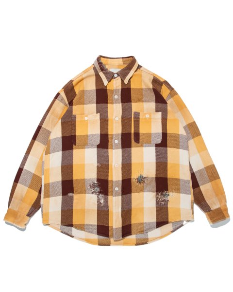 <img class='new_mark_img1' src='https://img.shop-pro.jp/img/new/icons14.gif' style='border:none;display:inline;margin:0px;padding:0px;width:auto;' />[BOWWOW] REPAIR AGEING FLANNEL SHIRTS -BROWN/YELLOW/WHITE AGEING-