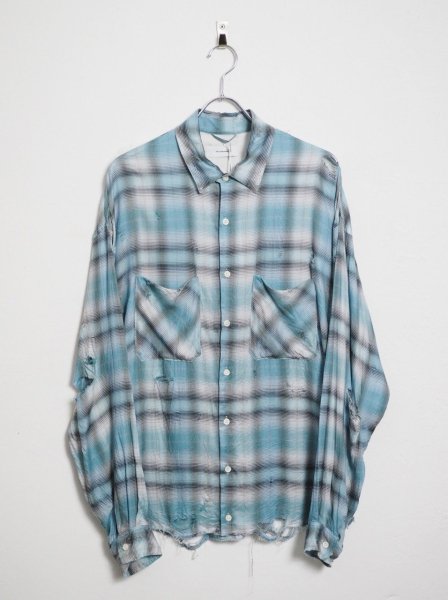 <img class='new_mark_img1' src='https://img.shop-pro.jp/img/new/icons14.gif' style='border:none;display:inline;margin:0px;padding:0px;width:auto;' />[THE JEAN PIERRE] GRUNGE DESTROY PLAID SHIRT -SKY BLUE-