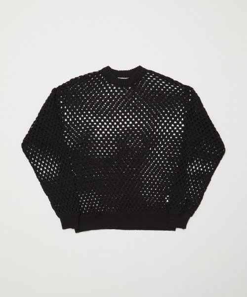 <img class='new_mark_img1' src='https://img.shop-pro.jp/img/new/icons14.gif' style='border:none;display:inline;margin:0px;padding:0px;width:auto;' />[BAL] CHECKERED LOOSE GAUGE CROCHE SWEATER -BLACK-