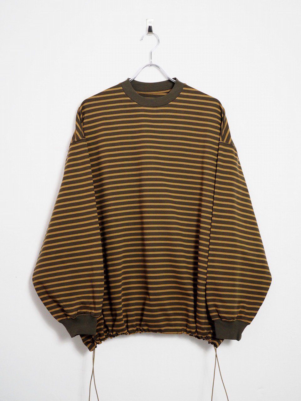 IS-NESS] BALLOON STRIPES LONG SLEEVE T SHIRT -KHAKI/BEIGE-