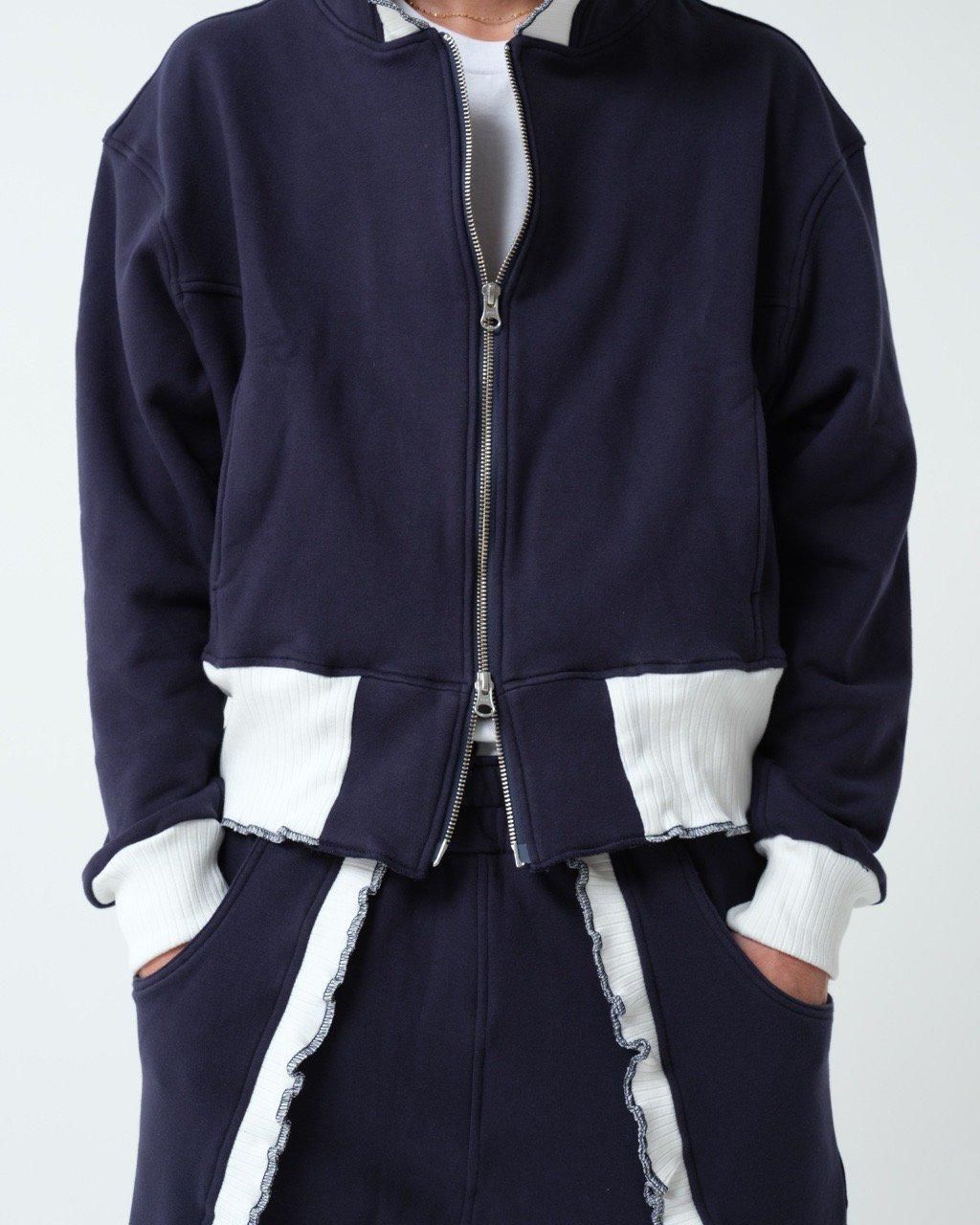 FRILL SWEAT ZIP BLOUSON -NAVY-